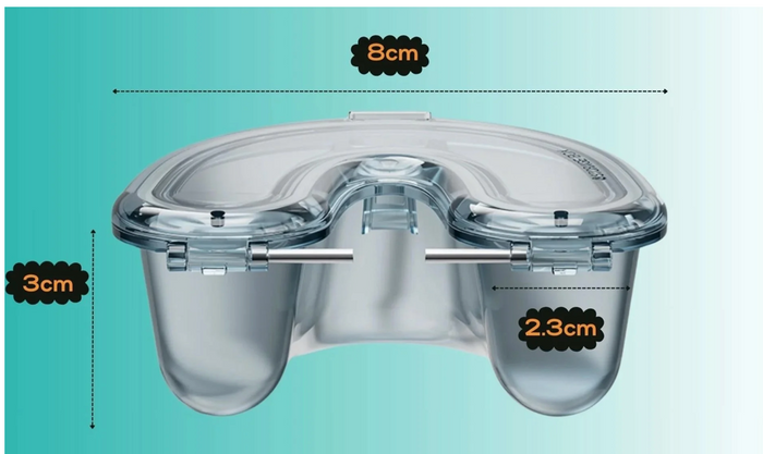 Retainer case dimensions: 8cm wide, 3cm deep, 2.3cm compartments