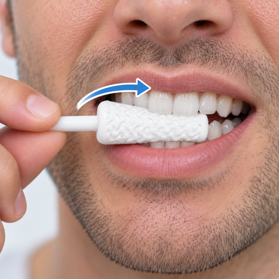 Hold the handle and place the other end between your teeth. Bite gently from one side of your mouth to the other, making sure every tooth is involved. Three shapes are included for different areas of the mouth.