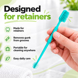 Retainer brush designed for retainers, removes gunk from grooves