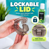 Retainer case with a lockable lid that clicks closed